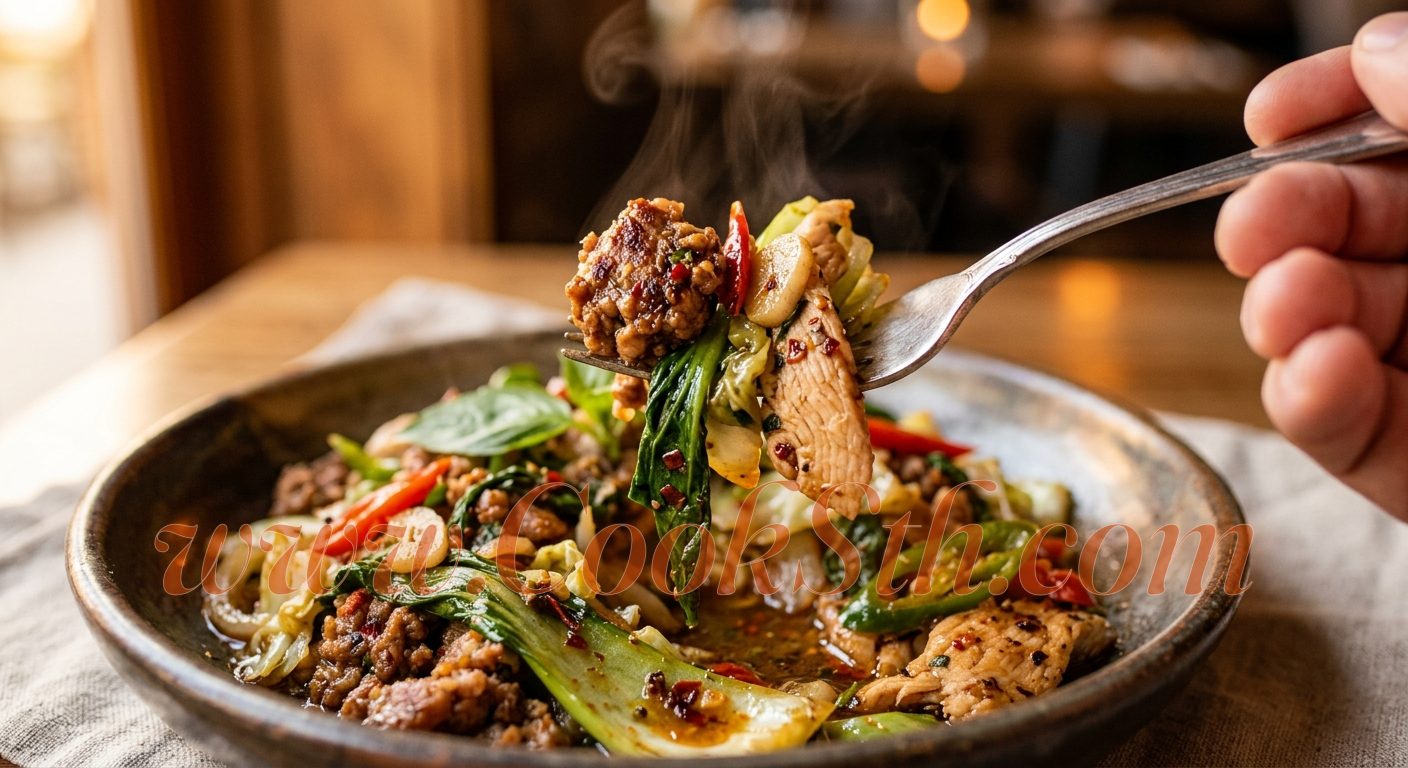 Thai Spicy Stir-Fried Mixed Meat with Vegetables — view 3